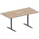 Schäfer Shop Genius vergadertafel MODENA FLEX, 6-voudige aansluiting, rechthoekig, T-voet van rondbuis, B 1600 x D 800 x H 650-850 mm, eikenhouten decor/blank aluminium