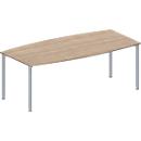 Schäfer Shop Genius vergadertafel MODENA FLEX, boot, 4-poots ronde buis, B 2000 x H 720-840 mm, eiken decor/blank aluminium RAL 9006