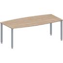 Schäfer Shop Genius vergadertafel MODENA FLEX, boot, 4-poots vierkante buis, B 2000 x H 720-840 mm, eiken decor/blank aluminium