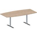 Schäfer Shop Genius vergadertafel MODENA FLEX, boot, T-poot ronde buis, B 2000 x H 650-850 mm, eiken decor/blank aluminium RAL 9006