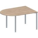 Schäfer Shop Genius vergadertafel MODENA FLEX, halve cirkel, 4-poots ronde buis, B 1400 x D 1000 x H 720-840 mm, eiken decor/blank aluminium RAL 9006