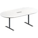Schäfer Shop Genius Vergadertafel MODENA FLEX, in hoogte verstelbaar, 3-voudige contactdoos, ovale vorm, T-poot ronde buis, B 2000 x D 1000 mm, wit