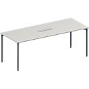 Schäfer Shop Genius Vergadertafel MODENA FLEX, in hoogte verstelbaar, 6-voudige contactdoos, rechthoekige vorm, 4-poot ronde buis, B 2000 x D 800 mm, lichtgrijs