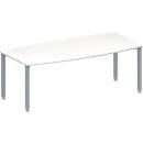 Schäfer Shop Genius Vergadertafel MODENA FLEX, in hoogte verstelbaar, bootvorm, 4-poot vierkante buis, B 2000 x D 1000/800 mm, zonder contactdoos, wit 