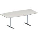 Schäfer Shop Genius Vergadertafel MODENA FLEX, in hoogte verstelbaar, bootvorm, T-poot ronde buis, B 2000 x D 1000/800 mm, lichtgrijs