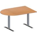 Schäfer Shop Genius Vergadertafel MODENA FLEX, in hoogte verstelbaar, halve cirkelvorm, T-poot rechthoekige buis, B 1400 x D 1000 mm, beukenpatroon