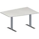Schäfer Shop Genius Vergadertafel MODENA FLEX, in hoogte verstelbaar, tonvormig, T-poot rechthoekige buis, B 1400 x D 1000 mm, lichtgrijs