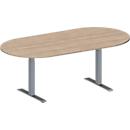 Schäfer Shop Genius vergadertafel MODENA FLEX, ovaal, T-poot rechthoekige buis, B 2000 x D 1000 x H 650-850 mm, eiken decor/blank aluminium RAL 9006
