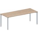 Schäfer Shop Genius vergadertafel MODENA FLEX, rechthoekig, 4-poots ronde buis, B 2000 x D 800 x H 720-840 mm, eiken decor/blank aluminium RAL 9006