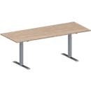 Schäfer Shop Genius vergadertafel MODENA FLEX, rechthoekig, T-poot rechthoekige buis, B 2000 x D 800 x H 650-850 mm, eiken decor/blank aluminium RAL 9006