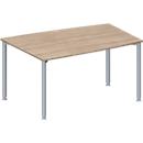 Schäfer Shop Genius vergadertafel MODENA FLEX, ton, 4-poots ronde buis, B 1400 x D 1000 x H 720-840 mm, eiken decor/blank aluminium RAL 9006