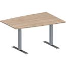 Schäfer Shop Genius vergadertafel MODENA FLEX, ton, T-poot rechthoekige buis, B 1400 x D 1000 x H 650-850 mm, eiken decor/blank aluminium RAL 9006