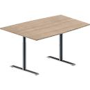 Schäfer Shop Genius vergadertafel MODENA FLEX, ton, T-poot ronde buis, B 1400 x D 1000 x H 650-850 mm, eiken decor/blank aluminium RAL 9006