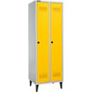 Schäfer Shop Genius Vestiaire sur pieds, 2 compartiments, l. 630 x P 500 x H 1850 mm, serrure de sécurité à came batteuse, alu blanc RAL 9016/jaune