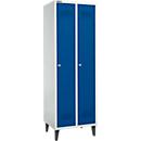 Schäfer Shop Genius Vestiaire sur pieds, 2 compartiments, largeur de compartiment 300 mm, serrure à cylindre, bleu gentiane