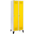 Schäfer Shop Genius Vestiaire sur pieds, 2 compartiments, largeur de compartiment 300 mm, serrure de sécurité à came batteuse, jaune colza
