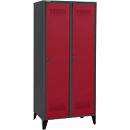 Schäfer Shop Genius Vestiaire sur pieds, 2 compartiments, largeur de compartiment 400 mm, serrure à cylindre,anthracite/rouge rubis