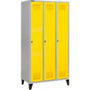 Schäfer Shop Genius Vestiaire sur pieds, 3 compartiments, serrure à came batteuse, argent clair/jaune