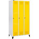 Schäfer Shop Genius Vestiaire sur pieds, 3 compartiments, serrure à came batteuse, gris clair/jaune