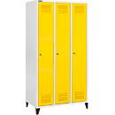 Schäfer Shop Genius Vestiaire sur pieds, 3 compartiments, serrure à cylindre, gris clair/jaune