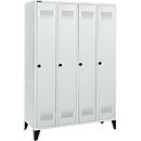 Schäfer Shop Genius Vestiaire sur pieds, 4 compartiments, largeur de compartiment 300 mm, serrure à came batteuse, gris clair