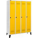 Schäfer Shop Genius Vestiaire sur pieds, 4 compartiments, largeur de compartiment 300 mm, serrure à came batteuse, jaune colza