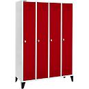 Schäfer Shop Genius Vestiaire sur pieds, 4 compartiments, largeur de compartiment 300 mm, serrure à came batteuse, rouge rubis