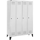 Schäfer Shop Genius Vestiaire sur pieds, 4 compartiments, largeur de compartiment 300 mm, serrure à cylindre, gris clair