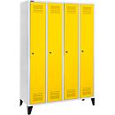 Schäfer Shop Genius Vestiaire sur pieds, 4 compartiments, largeur de compartiment 300 mm, serrure à cylindre, jaune colza