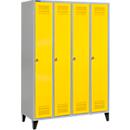 Schäfer Shop Genius Vestiaire sur pieds, 4 compartiments, serrure à came batteuse, alu blanc/jaune
