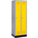 Schäfer Shop Genius Vestiaire sur socle, 2 compartiments, serrure à cylindre, alu blanc/jaune