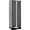 Schäfer Shop Genius Vestiaire sur socle, 2 compartiments, serrure de sécurité à came batteuse, alu blanc/anthracite