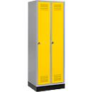 Schäfer Shop Genius Vestiaire sur socle, 2 compartiments, serrure de sécurité à came batteuse, alu blanc/jaune
