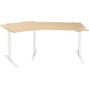 Schäfer Shop Genius Winkelschreibtisch AERO FLEX, elektrisch höhenverstellbar, 135° Winkel links, B 2165 mm, Ahorn/weiß + Memorypanel