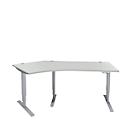 Schäfer Shop Genius Winkelschreibtisch AERO FLEX, elektrisch höhenverstellbar, 135° Winkel links, B 2165 mm, lichtgrau/weißalu + Memorypanel