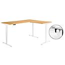 Schäfer Shop Genius Winkelschreibtisch AERO FLEX, elektrisch höhenverstellbar, 90° Winkel, C-Fuß, B 2000 x T 1600 mm, Buche-Dekor/weiß, Memorypanel + Kabelkanal