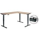 Schäfer Shop Genius Winkelschreibtisch AERO FLEX, elektrisch höhenverstellbar, 90° Winkel, C-Fuß, B 2000 x T 1600 mm, Eiche-Dekor/anthrazit, Memorypanel + Kabelkanal