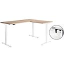 Schäfer Shop Genius Winkelschreibtisch AERO FLEX, elektrisch höhenverstellbar, 90° Winkel, C-Fuß, B 2000 x T 1600 mm, Eiche-Dekor/weiß, Memorypanel + Kabelkanal