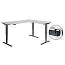 Schäfer Shop Genius Winkelschreibtisch AERO FLEX, elektrisch höhenverstellbar, 90° Winkel, C-Fuß, B 2000 x T 1600 mm, lichtgrau/anthrazit, Memorypanel + Kabelkanal