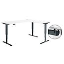 Schäfer Shop Genius Winkelschreibtisch AERO FLEX, elektrisch höhenverstellbar, 90° Winkel, C-Fuß, B 2000 x T 1600 mm, weiß/anthrazit, Memorypanel + Kabelkanal