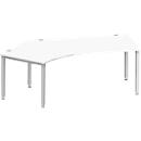 Schäfer Shop Genius Winkelschreibtisch MODENA FLEX 135°, Ansatz links, 4-Fuss-Quadratrohr, B 2165 mm, weiss/weiss