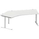 Schäfer Shop Genius Winkelschreibtisch MODENA FLEX 135°, Ansatz links, C-Fuß-Rundrohr, B 2165 mm, lichtgrau