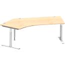 Schäfer Shop Genius Winkelschreibtisch MODENA FLEX 135°, T-Fuß-Rundrohr, B 2165 mm, Ansatz links, Ahorn/weißalu