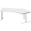Schäfer Shop Genius Winkelschreibtisch MODENA FLEX 135°, T-Fuß-Rundrohr, B 2165 mm, Ansatz rechts, lichtgrau/weißalu