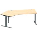 Schäfer Shop Genius Winkelschreibtisch MODENA FLEX, 135° Winkel links, T-Fuß Rechteckrohr, B 2165 x T 800/800 x H 650-850 mm, Ahorn/anthrazit