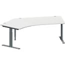 Schäfer Shop Genius Winkelschreibtisch MODENA FLEX, 135° Winkel links, T-Fuß Rechteckrohr, B 2165 x T 800/800 x H 650-850 mm, lichtgrau/anthrazit