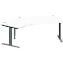 Schäfer Shop Genius Winkelschreibtisch MODENA FLEX, 135° Winkel links, T-Fuß Rechteckrohr, B 2165 x T 800/800 x H 650-850 mm, weiß/anthrazit