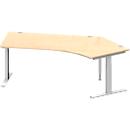 Schäfer Shop Genius Winkelschreibtisch MODENA FLEX, 135° Winkel rechts, T-Fuß Rechteckrohr, B 2165 x T 800/800 x H 650-850 mm, Ahorn/weißalu