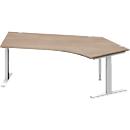 Schäfer Shop Genius Winkelschreibtisch MODENA FLEX, 135° Winkel rechts, T-Fuß Rechteckrohr, B 2165 x T 800/800 x H 650-850 mm, Eiche/weißalu