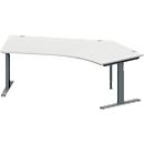 Schäfer Shop Genius Winkelschreibtisch MODENA FLEX, 135° Winkel rechts, T-Fuß Rechteckrohr, B 2165 x T 800/800 x H 650-850 mm, lichtgrau/anthrazit